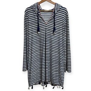 Cabana Life Navy Stripe Hooded Swim Cover Up XL
